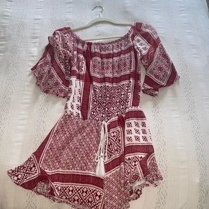 Surf Gypsy Red and White Patterned Romper